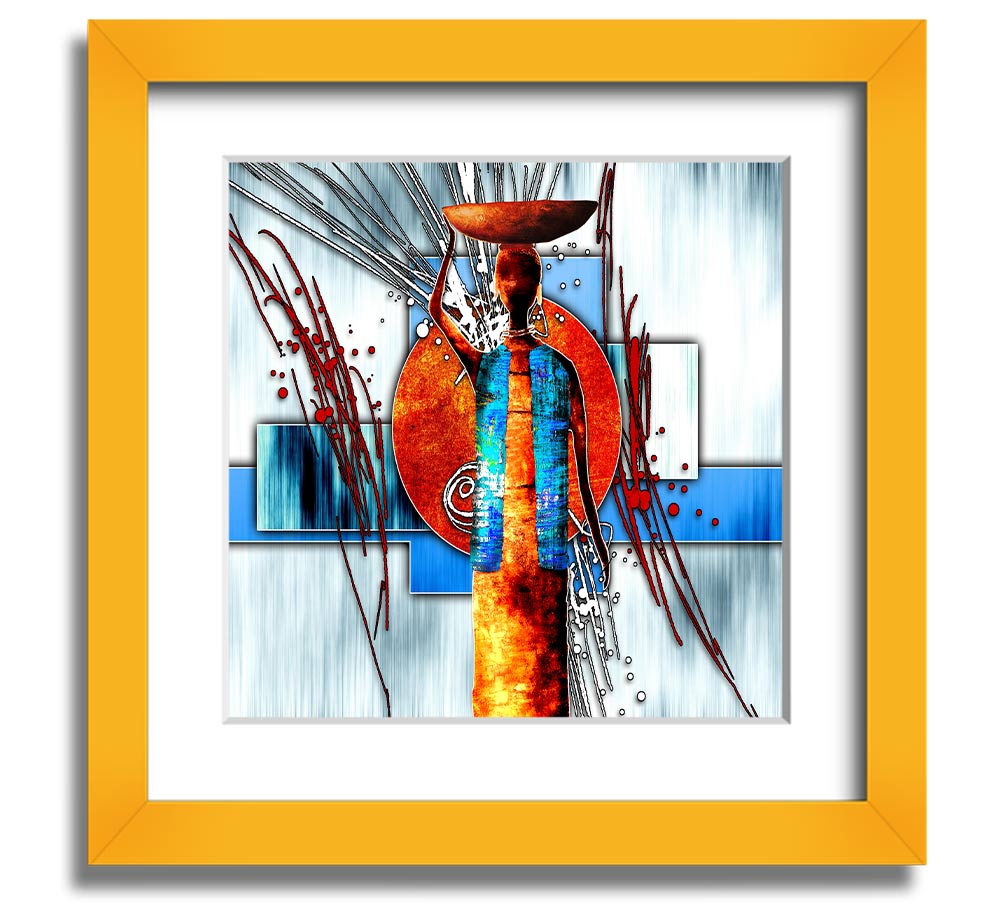 African Offering Square Framed Print with vibrant colors and intricate designs, framed in a stylish frame, ready to hang.