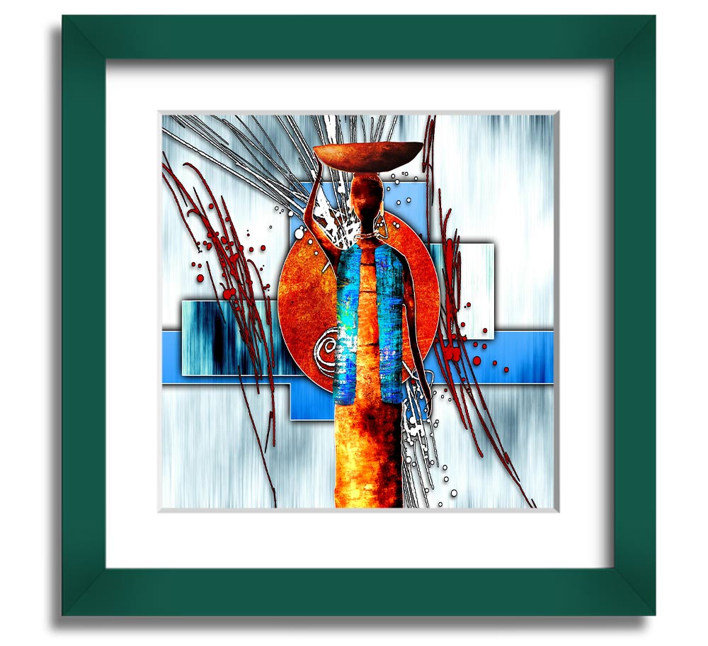 African Offering Square Framed Print with vibrant colors and intricate designs, framed in a stylish frame, ready to hang.