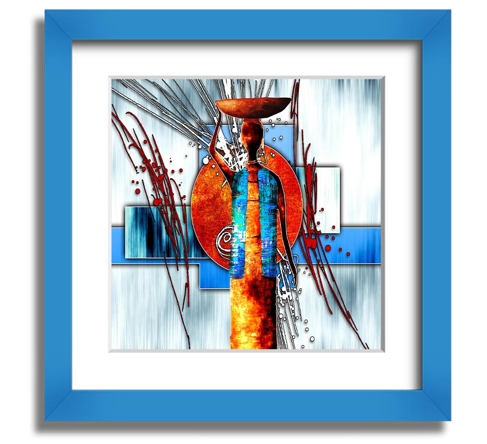 African Offering Square Framed Print with vibrant colors and intricate designs, framed in a stylish frame, ready to hang.