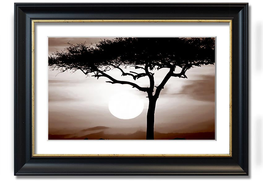 A beautifully framed African Safari Brown print showcasing rich earthy tones, ready to hang.