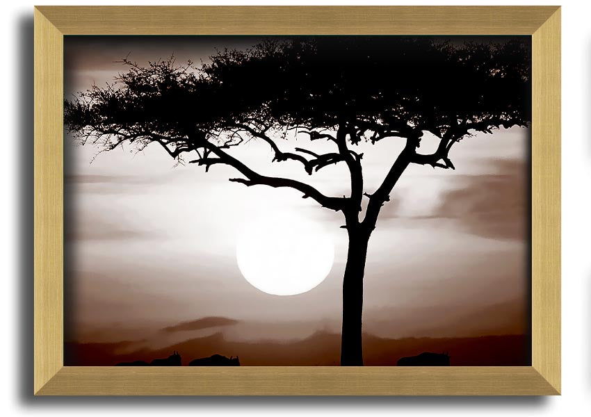 A beautifully framed African Safari Brown print showcasing rich earthy tones, ready to hang.