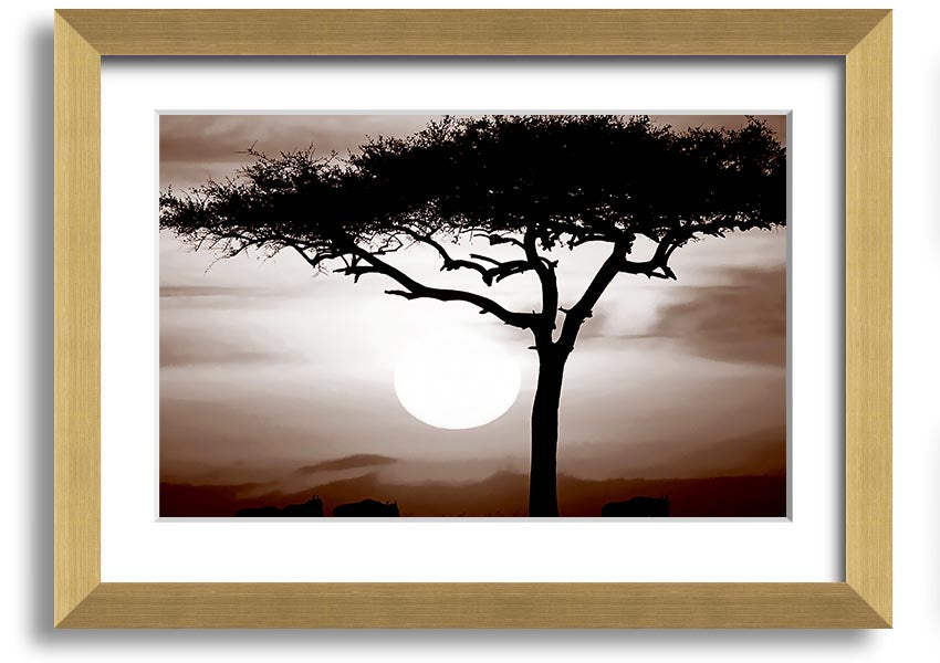 A beautifully framed African Safari Brown print showcasing rich earthy tones, ready to hang.