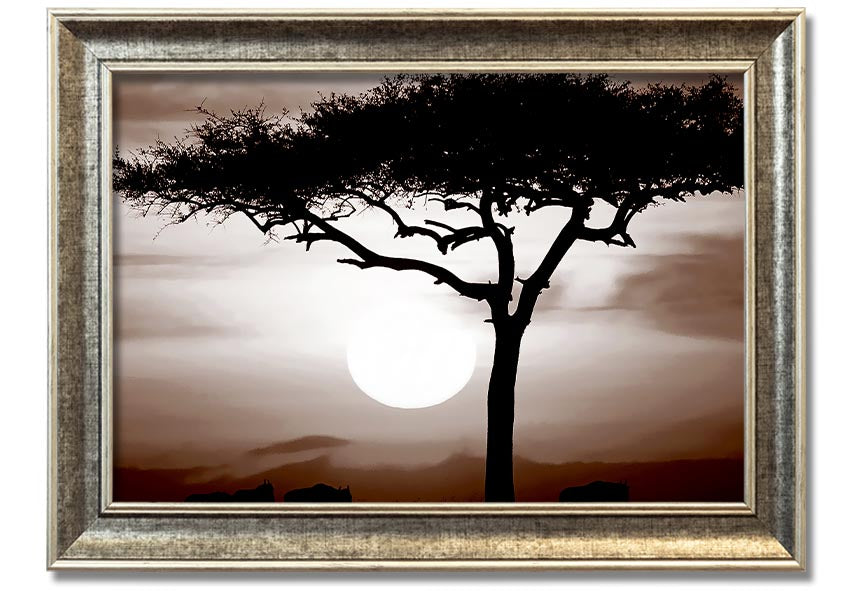 A beautifully framed African Safari Brown print showcasing rich earthy tones, ready to hang.