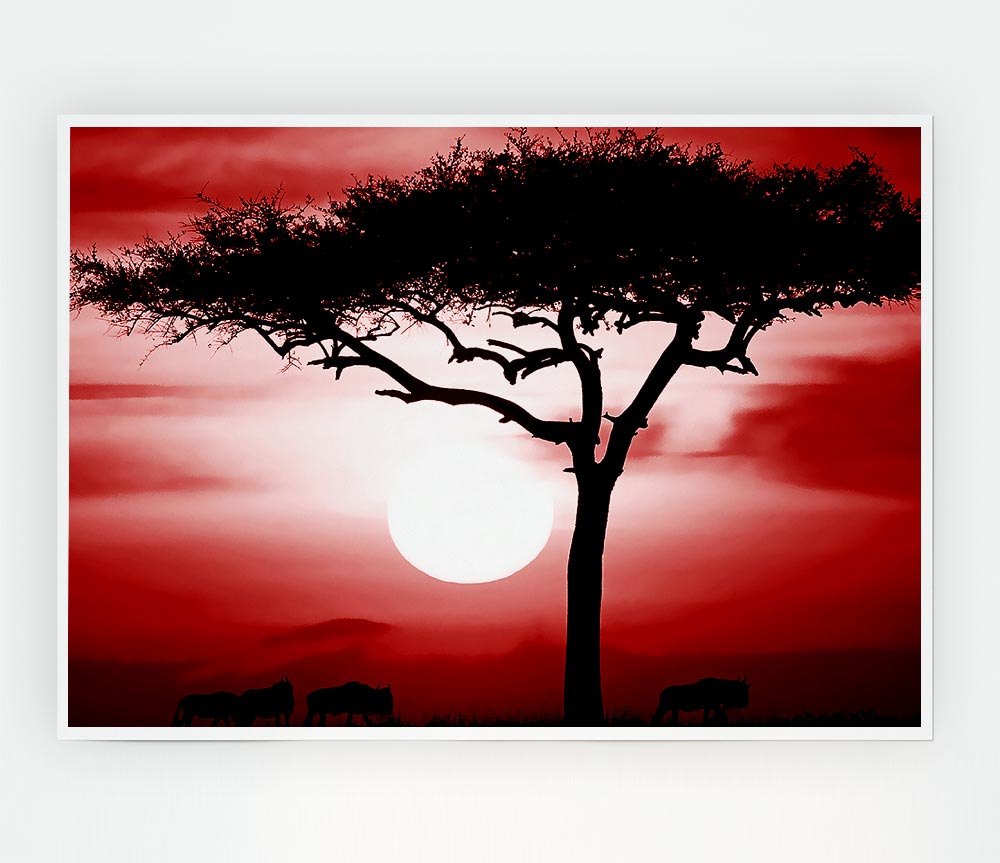 Vibrant African Safari Red poster on high-quality canvas, showcasing stunning wildlife imagery.