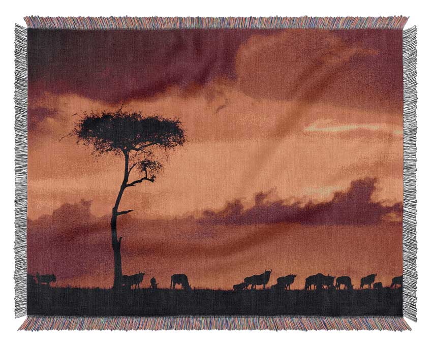 A luxurious African Safari Sunset throw blanket made from 100% cotton, featuring a thermal weave and elegant design, perfect for home decor.