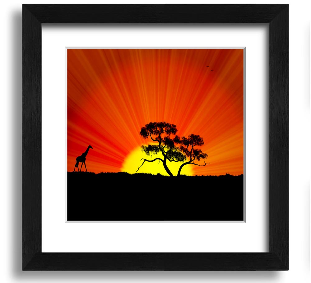 African Sunblaze Square Framed Print with vibrant colors and unique design, handmade in the UK.