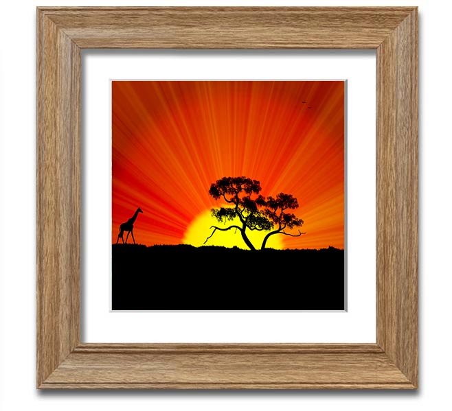 African Sunblaze Square Framed Print with vibrant colors and unique design, handmade in the UK.