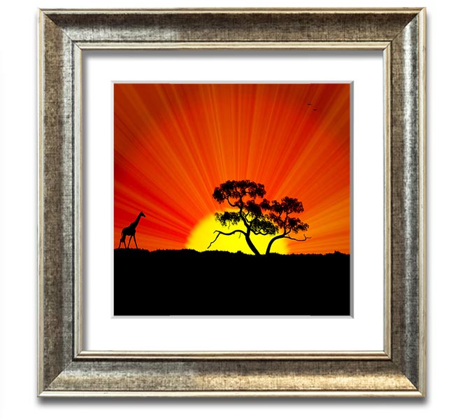 African Sunblaze Square Framed Print with vibrant colors and unique design, handmade in the UK.