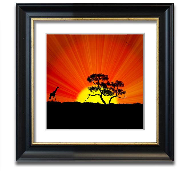 African Sunblaze Square Framed Print with vibrant colors and unique design, handmade in the UK.