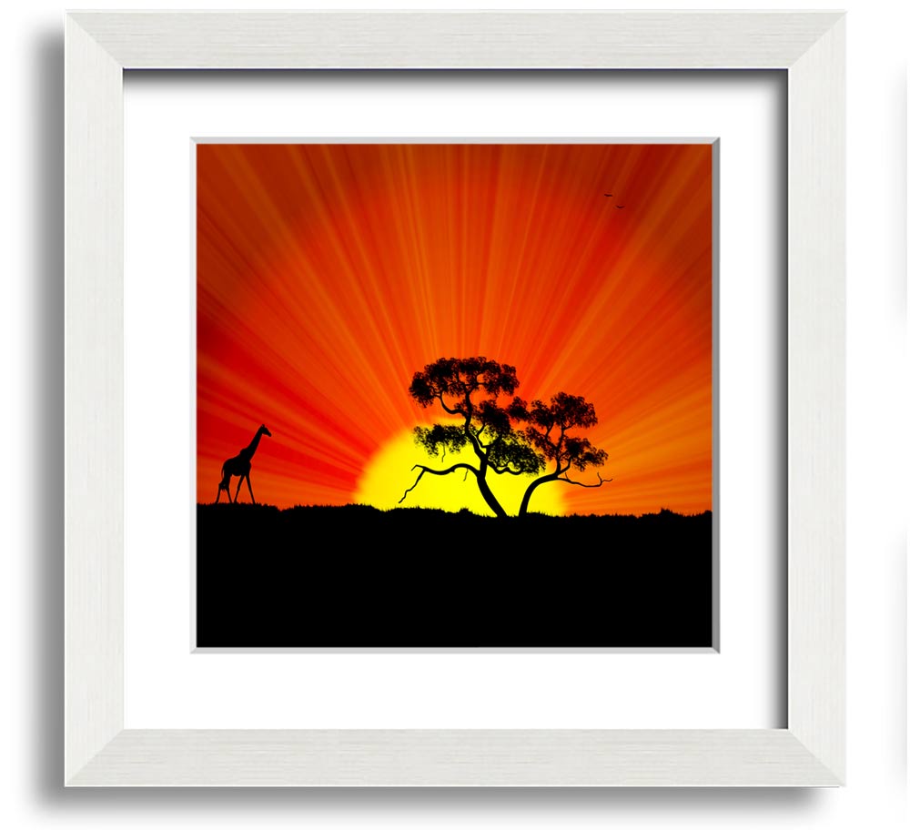 African Sunblaze Square Framed Print with vibrant colors and unique design, handmade in the UK.