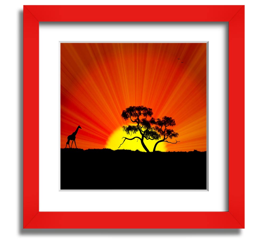 African Sunblaze Square Framed Print with vibrant colors and unique design, handmade in the UK.