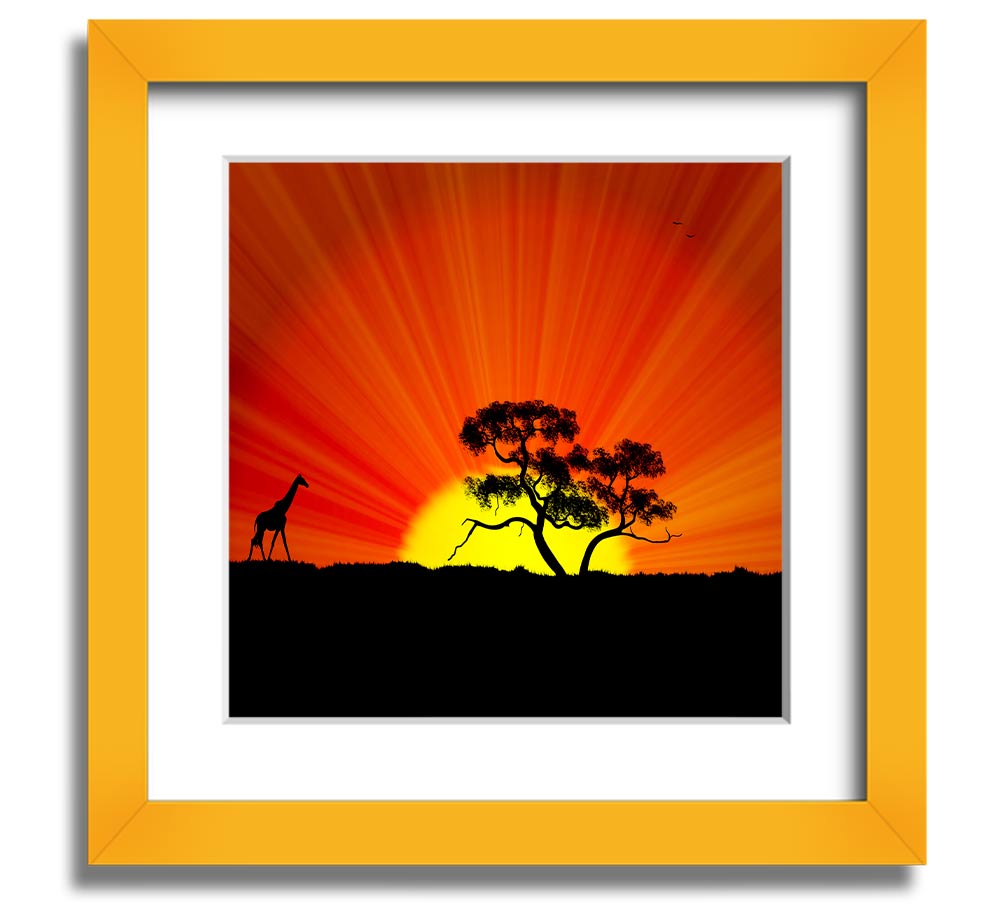 African Sunblaze Square Framed Print with vibrant colors and unique design, handmade in the UK.