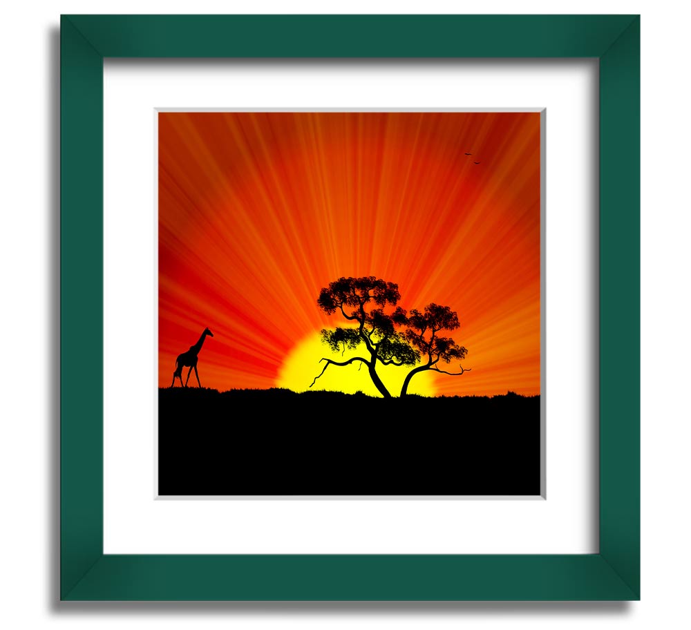 African Sunblaze Square Framed Print with vibrant colors and unique design, handmade in the UK.