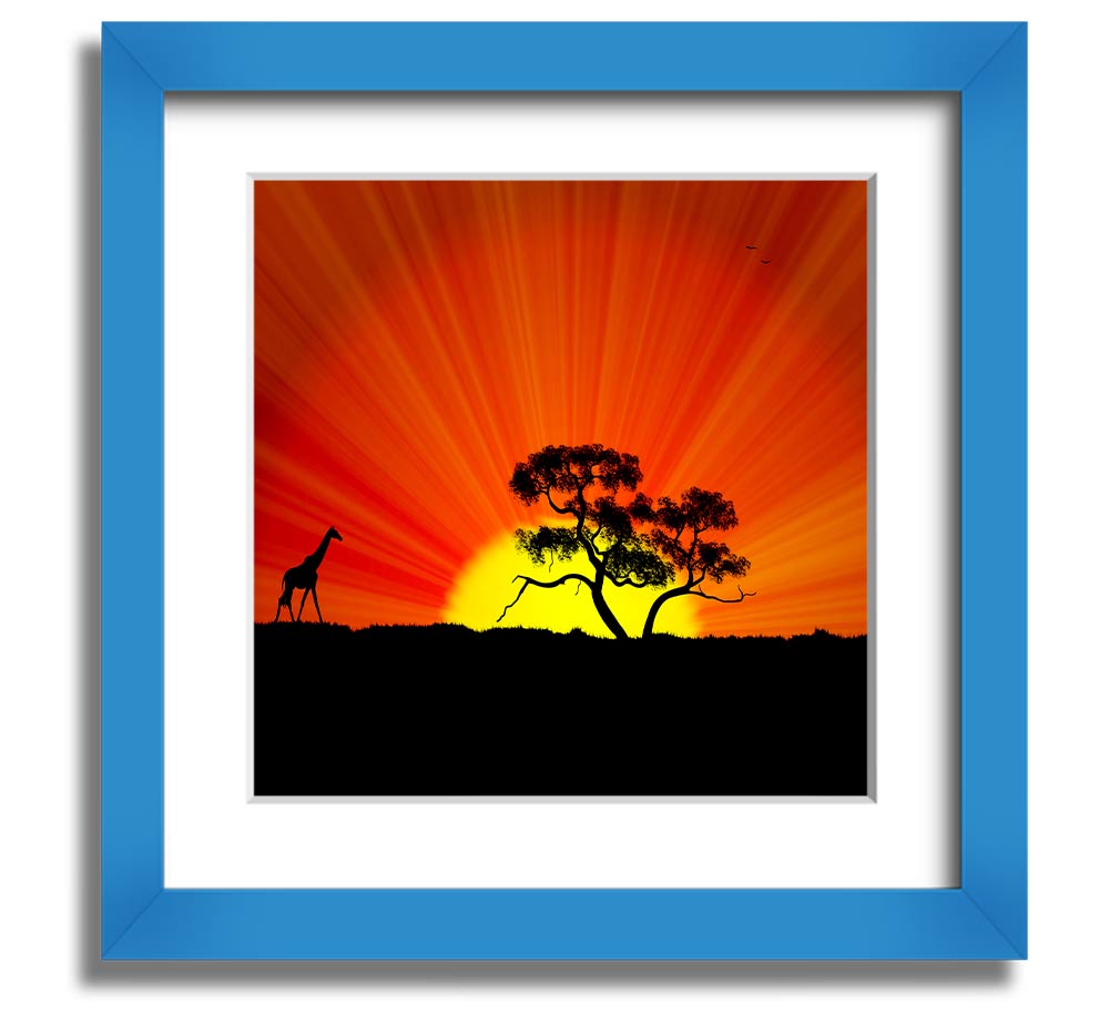 African Sunblaze Square Framed Print with vibrant colors and unique design, handmade in the UK.