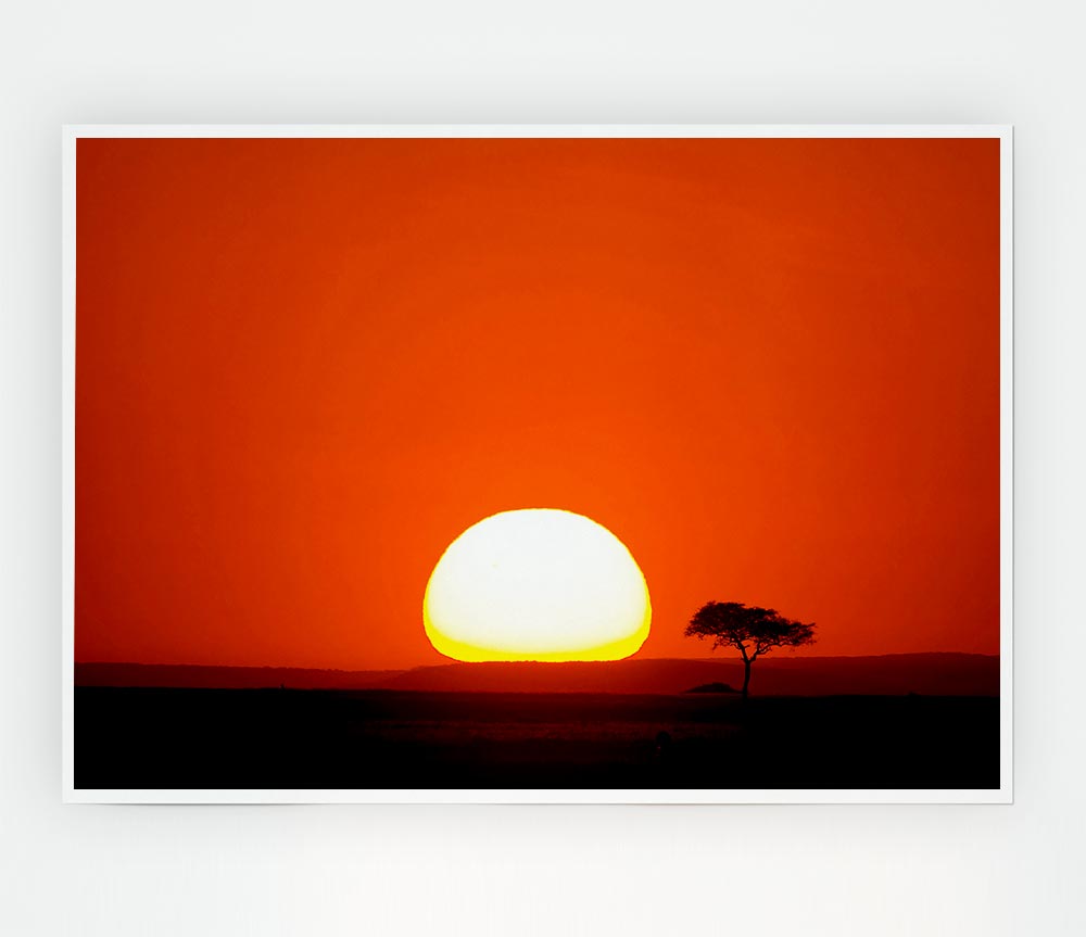 A vibrant canvas poster depicting an African sunrise with warm colors and serene landscape.