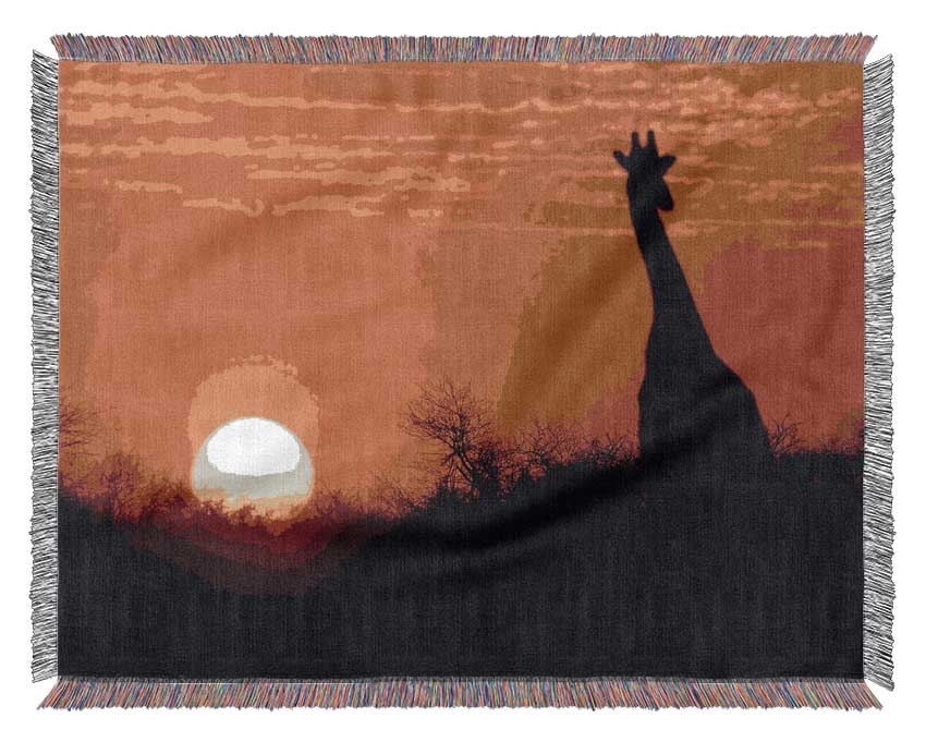 A luxurious African Sunset Giraffe throw blanket made from 100% cotton, featuring a beautiful giraffe design in warm sunset colors.