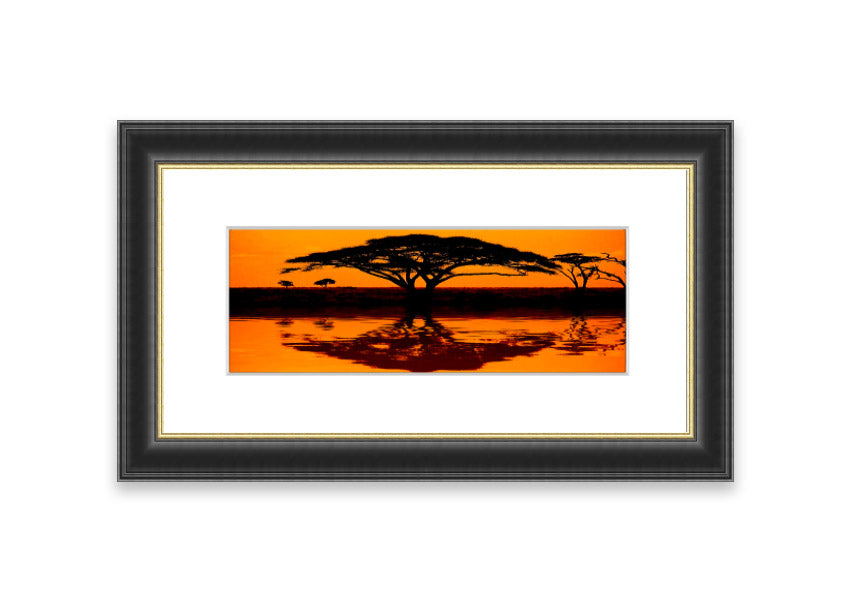 Framed print of African Tree Reflection, showcasing serene nature artwork with multiple frame color options.