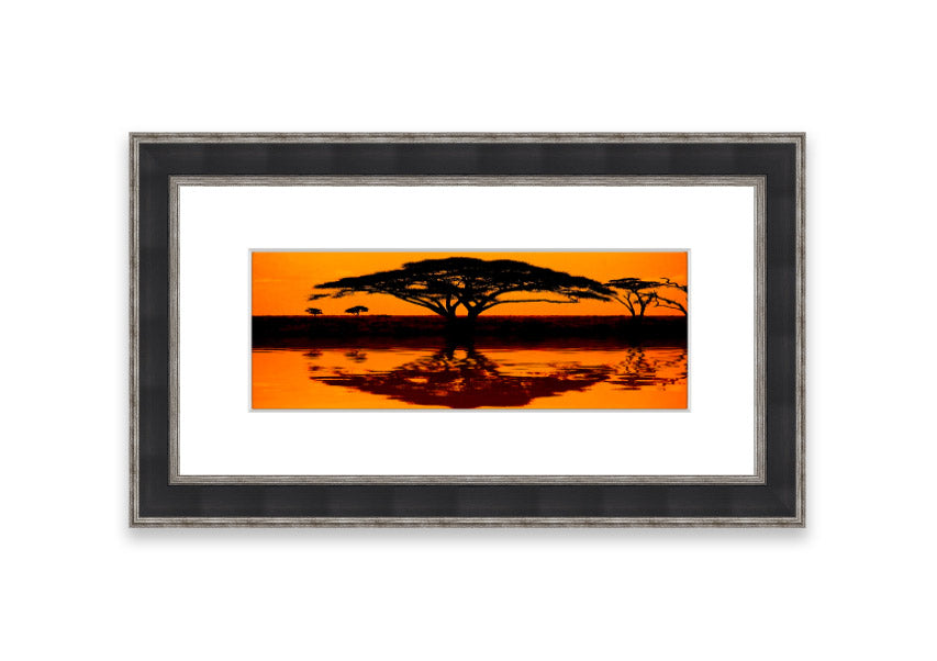 Framed print of African Tree Reflection, showcasing serene nature artwork with multiple frame color options.