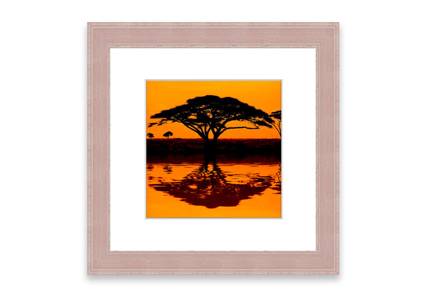 Framed print of African Tree Reflection, showcasing serene nature artwork with multiple frame color options.