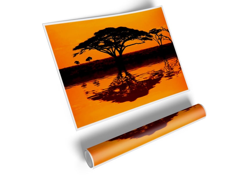 A vibrant African Tree Reflection poster printed on high-quality canvas, showcasing intricate details and colors.