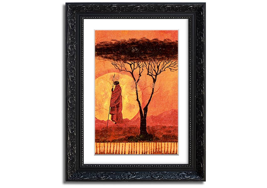 Framed print of African Tribal Art 1 showcasing intricate patterns and vibrant colors, ready to hang.