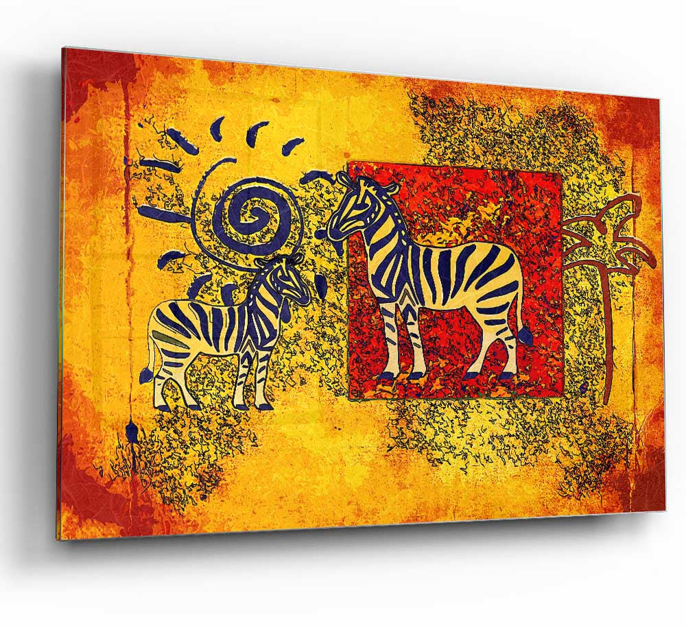 African Tribal Art 11 glass print featuring intricate tribal patterns and vibrant colors, perfect for modern home decor.