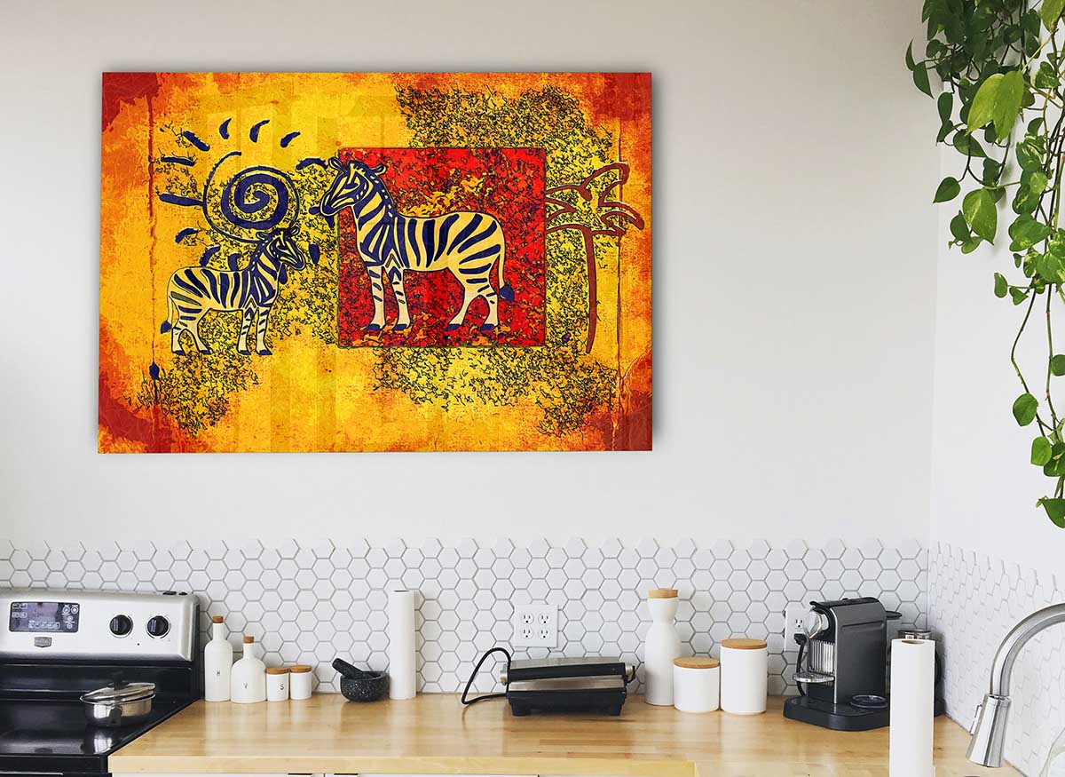 African Tribal Art 11 glass print featuring intricate tribal patterns and vibrant colors, perfect for modern home decor.