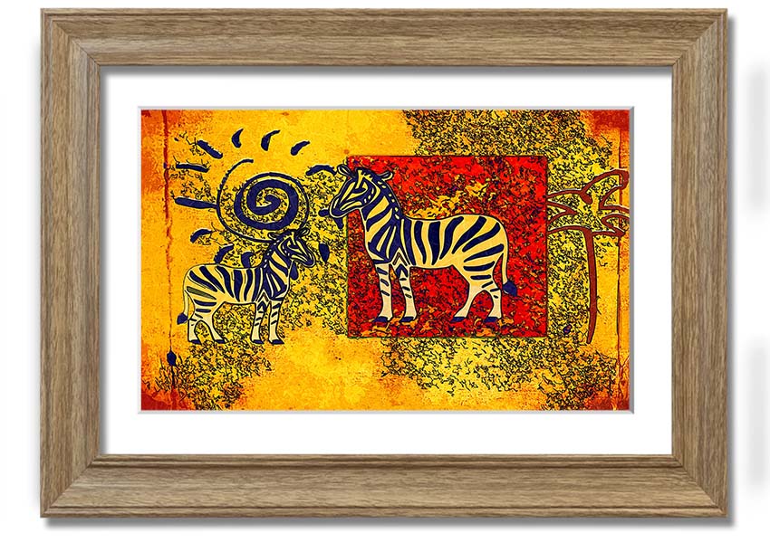 Framed print of African Tribal Art 11 featuring intricate patterns and vibrant colors, available in various frame colors.