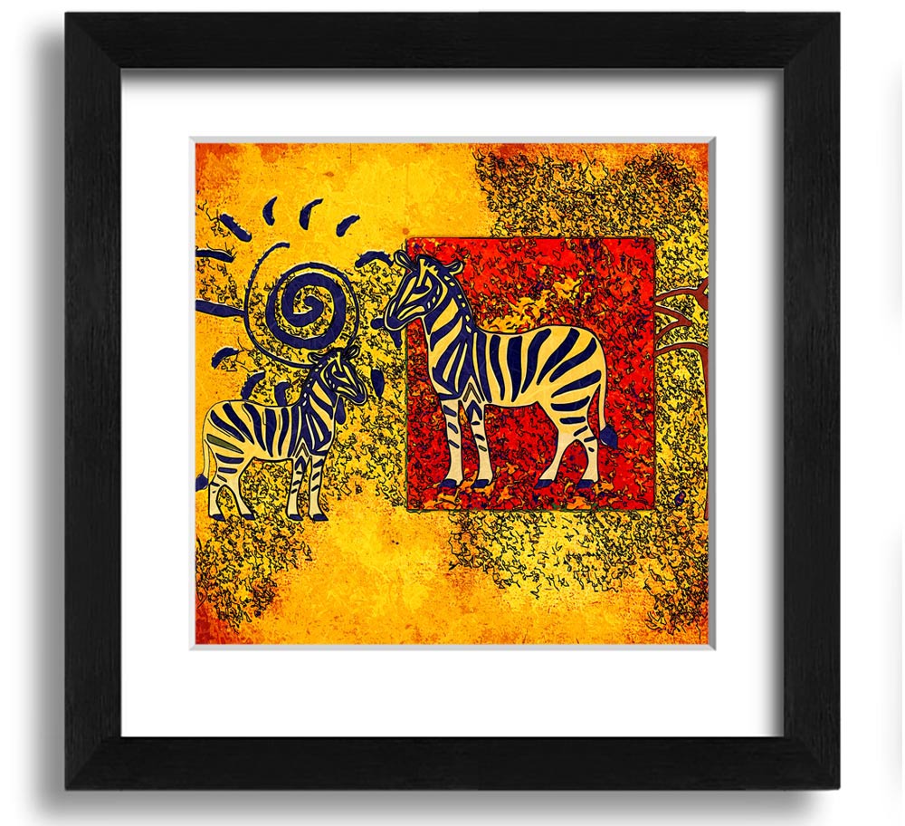 African Tribal Art 11 square framed print showcasing vibrant colors and intricate designs, handmade in the UK.