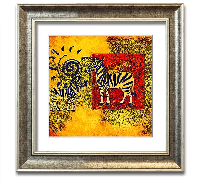 African Tribal Art 11 square framed print showcasing vibrant colors and intricate designs, handmade in the UK.