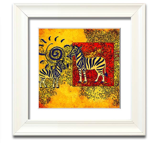 African Tribal Art 11 square framed print showcasing vibrant colors and intricate designs, handmade in the UK.