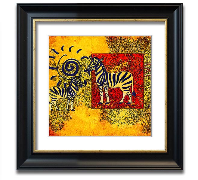 African Tribal Art 11 square framed print showcasing vibrant colors and intricate designs, handmade in the UK.