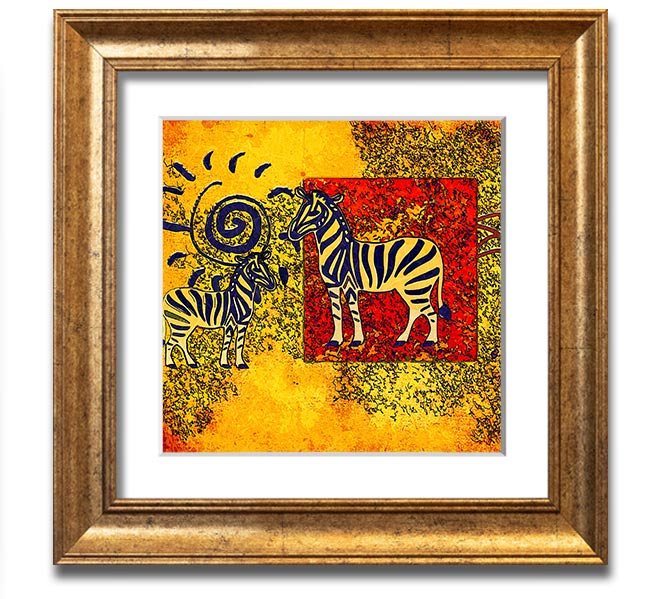 African Tribal Art 11 square framed print showcasing vibrant colors and intricate designs, handmade in the UK.