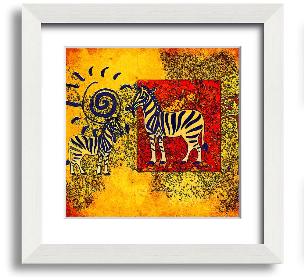 African Tribal Art 11 square framed print showcasing vibrant colors and intricate designs, handmade in the UK.