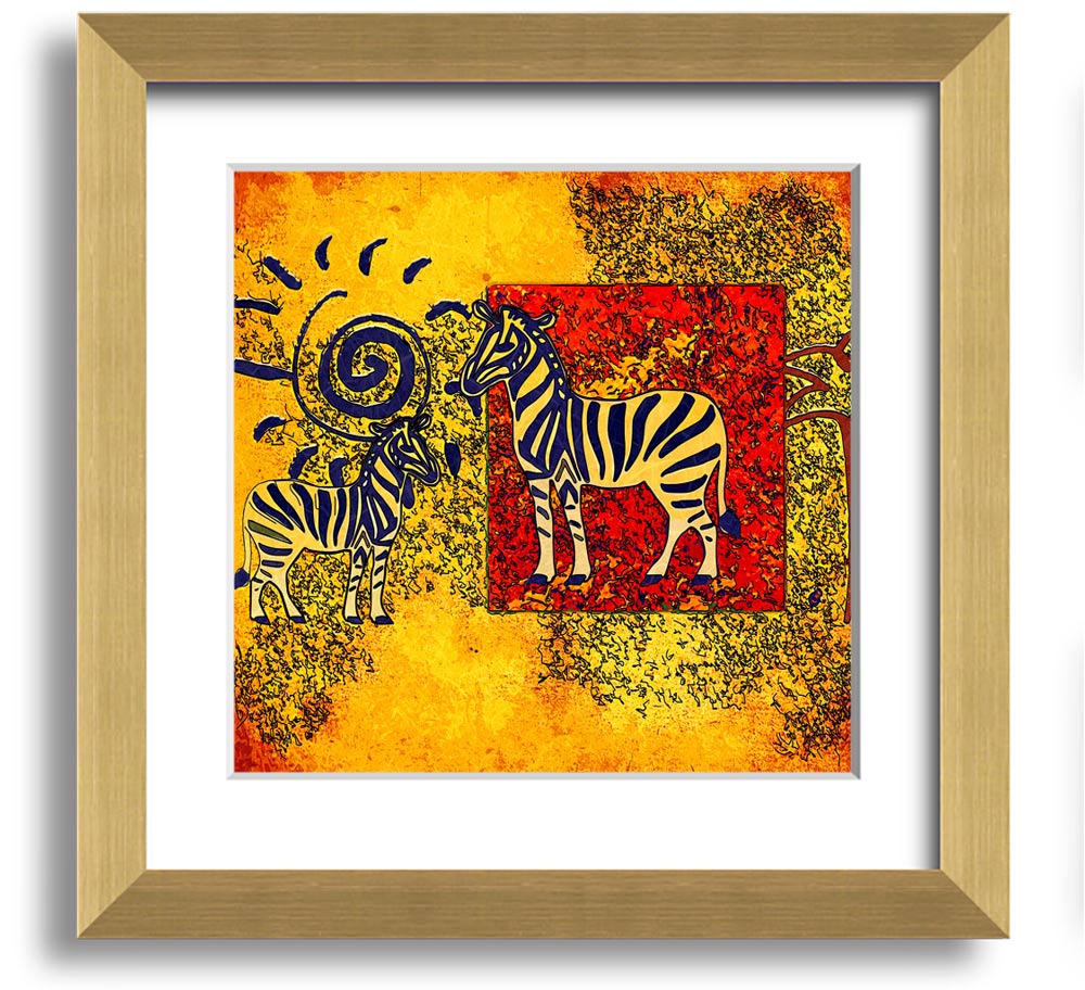 African Tribal Art 11 square framed print showcasing vibrant colors and intricate designs, handmade in the UK.