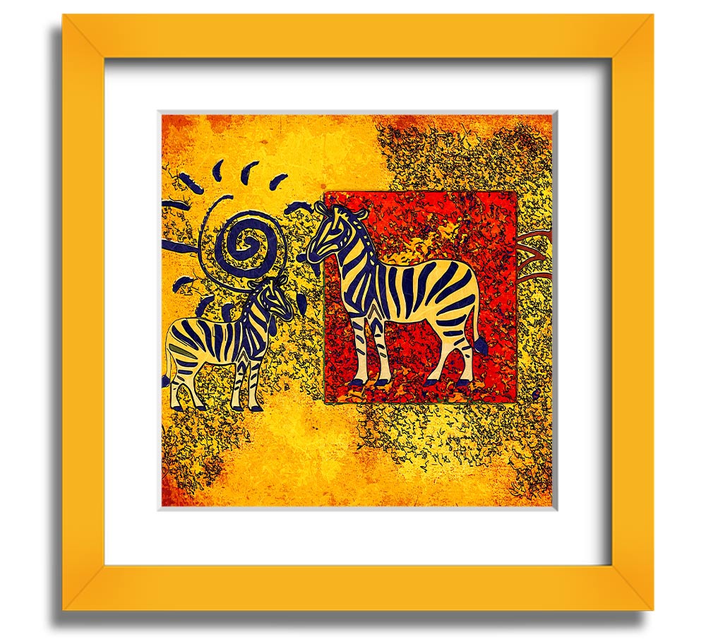 African Tribal Art 11 square framed print showcasing vibrant colors and intricate designs, handmade in the UK.