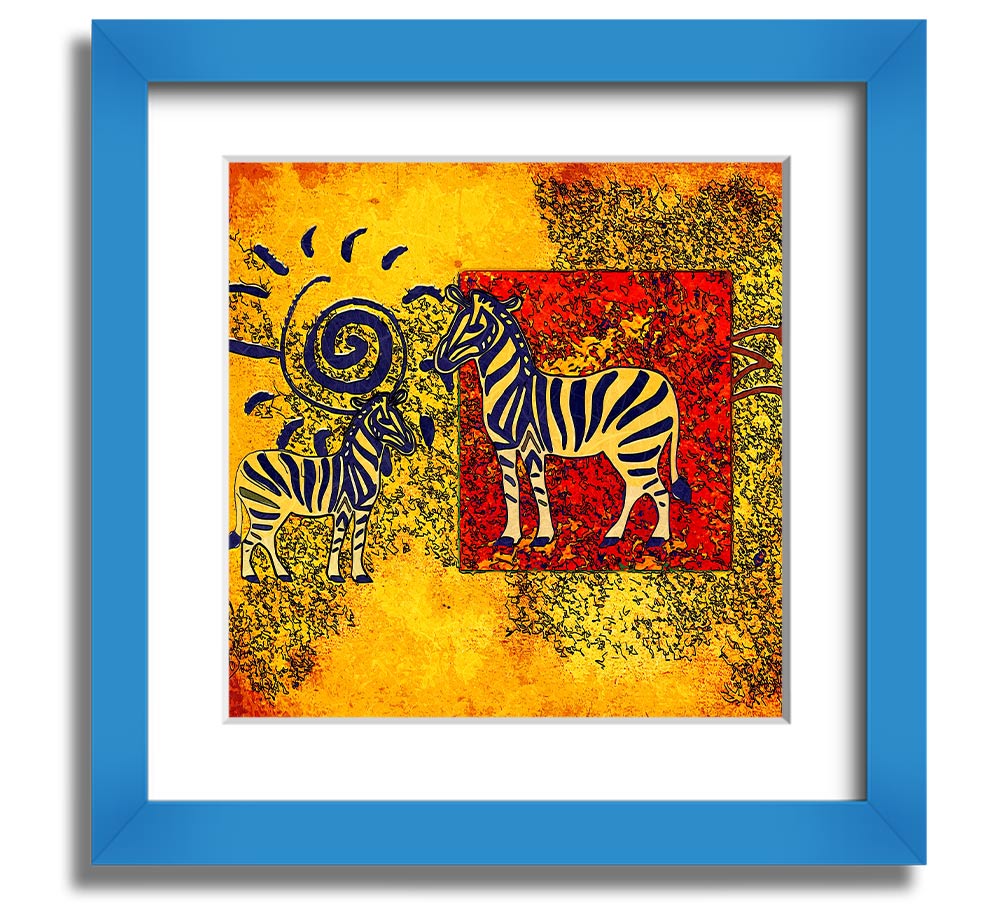 African Tribal Art 11 square framed print showcasing vibrant colors and intricate designs, handmade in the UK.