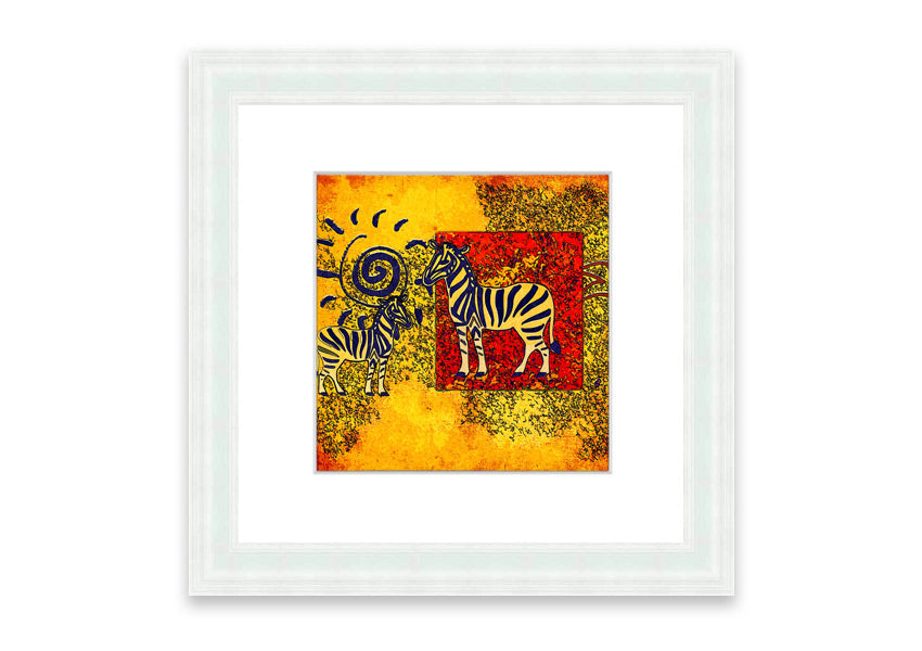 Framed print of African Tribal Art 11 featuring vibrant colors and intricate patterns, ready to hang.