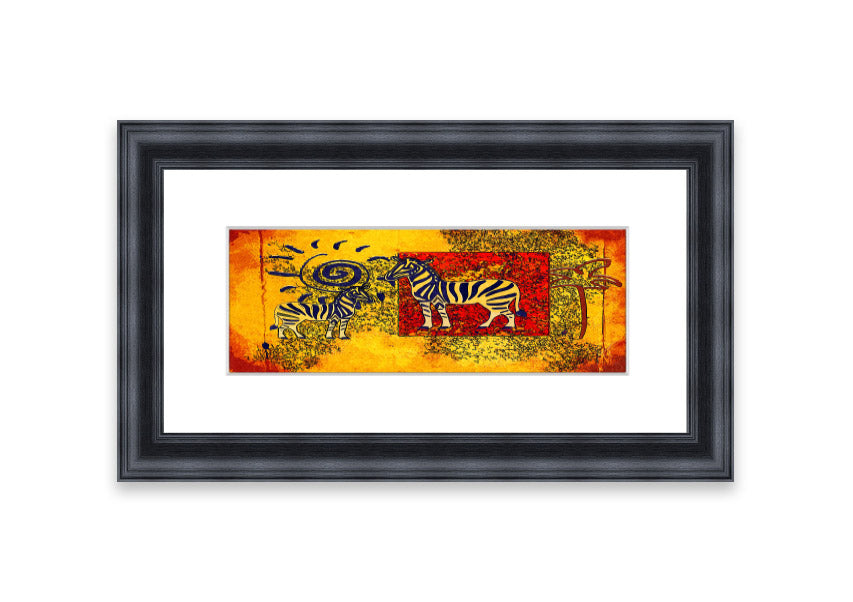 Framed print of African Tribal Art 11 featuring vibrant colors and intricate patterns, ready to hang.