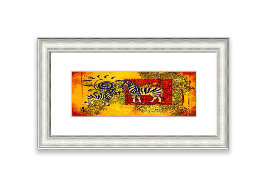 Framed print of African Tribal Art 11 featuring vibrant colors and intricate patterns, ready to hang.