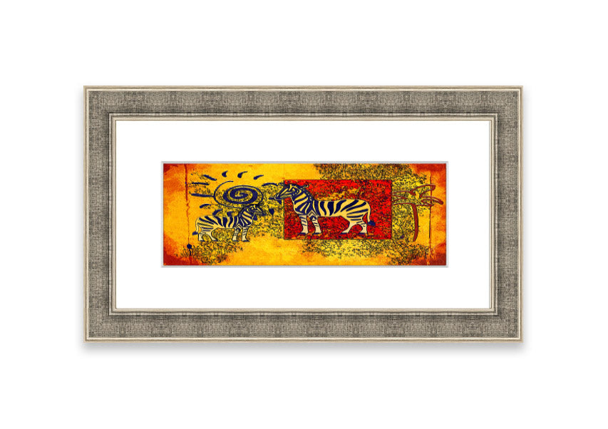 Framed print of African Tribal Art 11 featuring vibrant colors and intricate patterns, ready to hang.