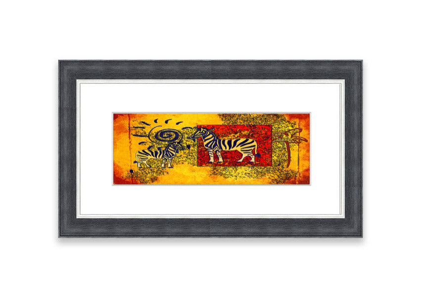 Framed print of African Tribal Art 11 featuring vibrant colors and intricate patterns, ready to hang.