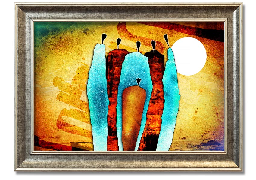 Framed print of African Tribal Art 10 showcasing intricate patterns and vibrant colors, ready to hang.