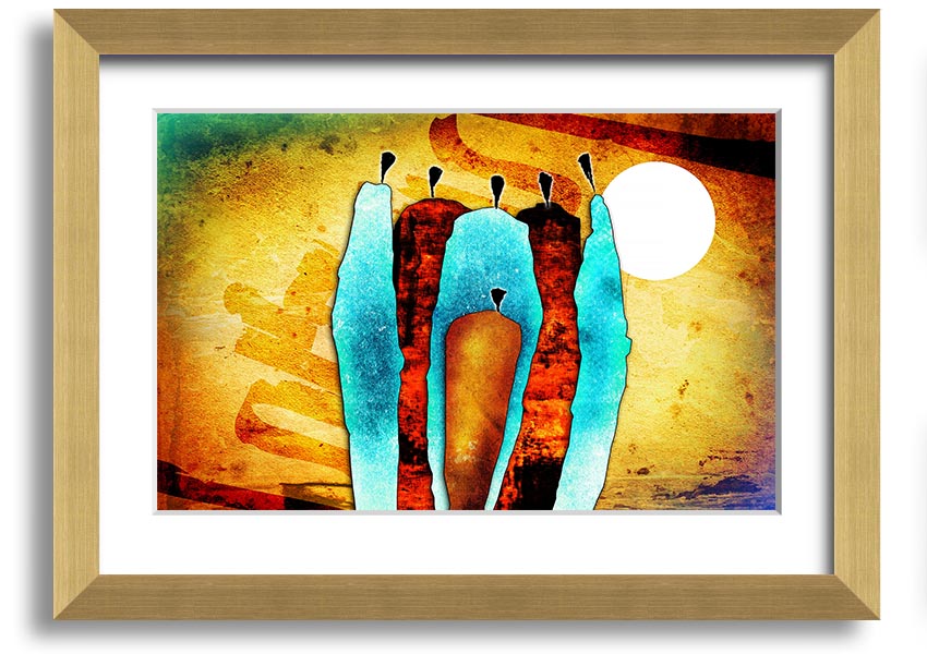 Framed print of African Tribal Art 10 showcasing intricate patterns and vibrant colors, ready to hang.