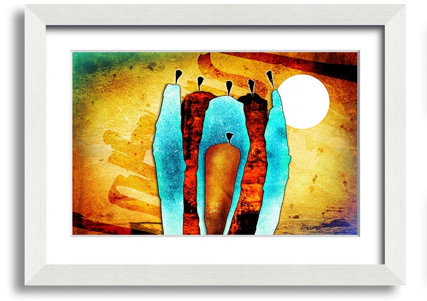 Framed print of African Tribal Art 10 showcasing intricate patterns and vibrant colors, ready to hang.