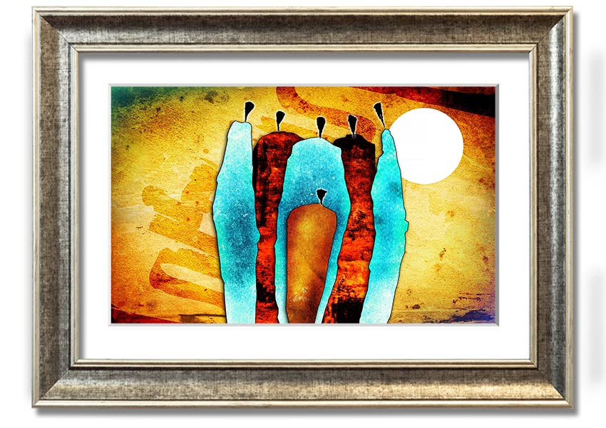 Framed print of African Tribal Art 10 showcasing intricate patterns and vibrant colors, ready to hang.