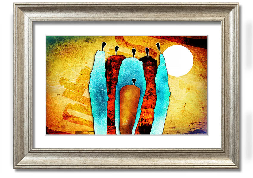 Framed print of African Tribal Art 10 showcasing intricate patterns and vibrant colors, ready to hang.