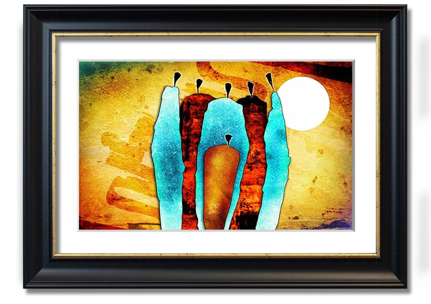 Framed print of African Tribal Art 10 showcasing intricate patterns and vibrant colors, ready to hang.