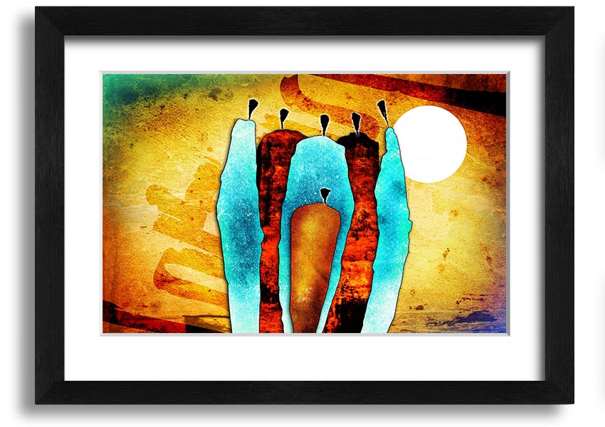 Framed print of African Tribal Art 10 showcasing intricate patterns and vibrant colors, ready to hang.