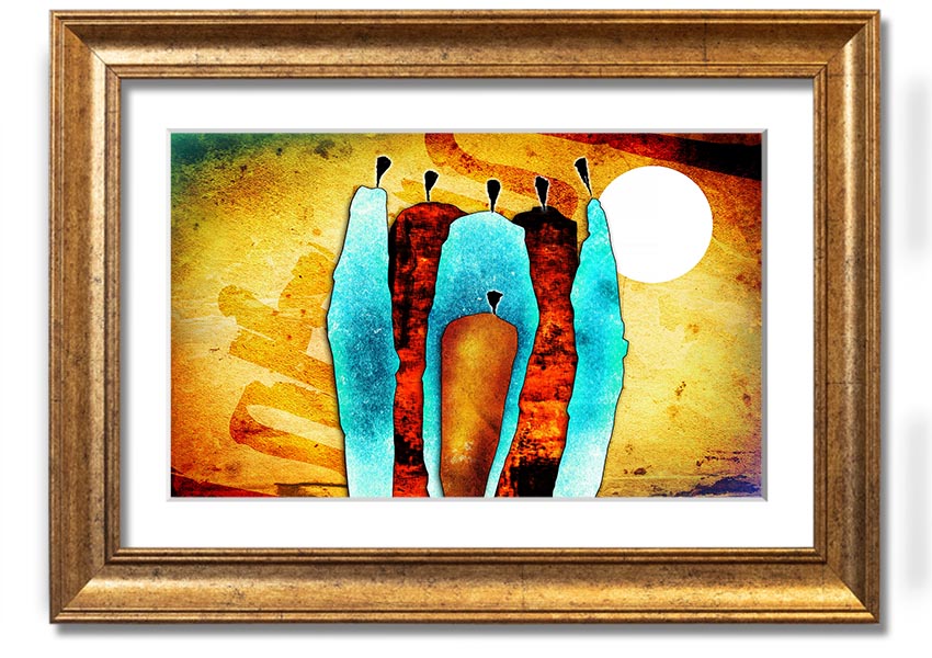 Framed print of African Tribal Art 10 showcasing intricate patterns and vibrant colors, ready to hang.